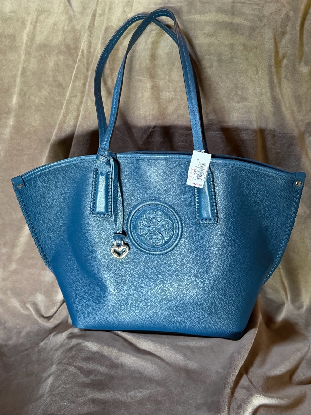 Brighton Teal Tote with Embossed Medallion and Heart Charm